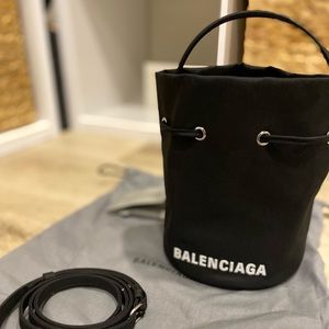 Balenciaga Wheel XS Logo Drawstring Bucket Bag